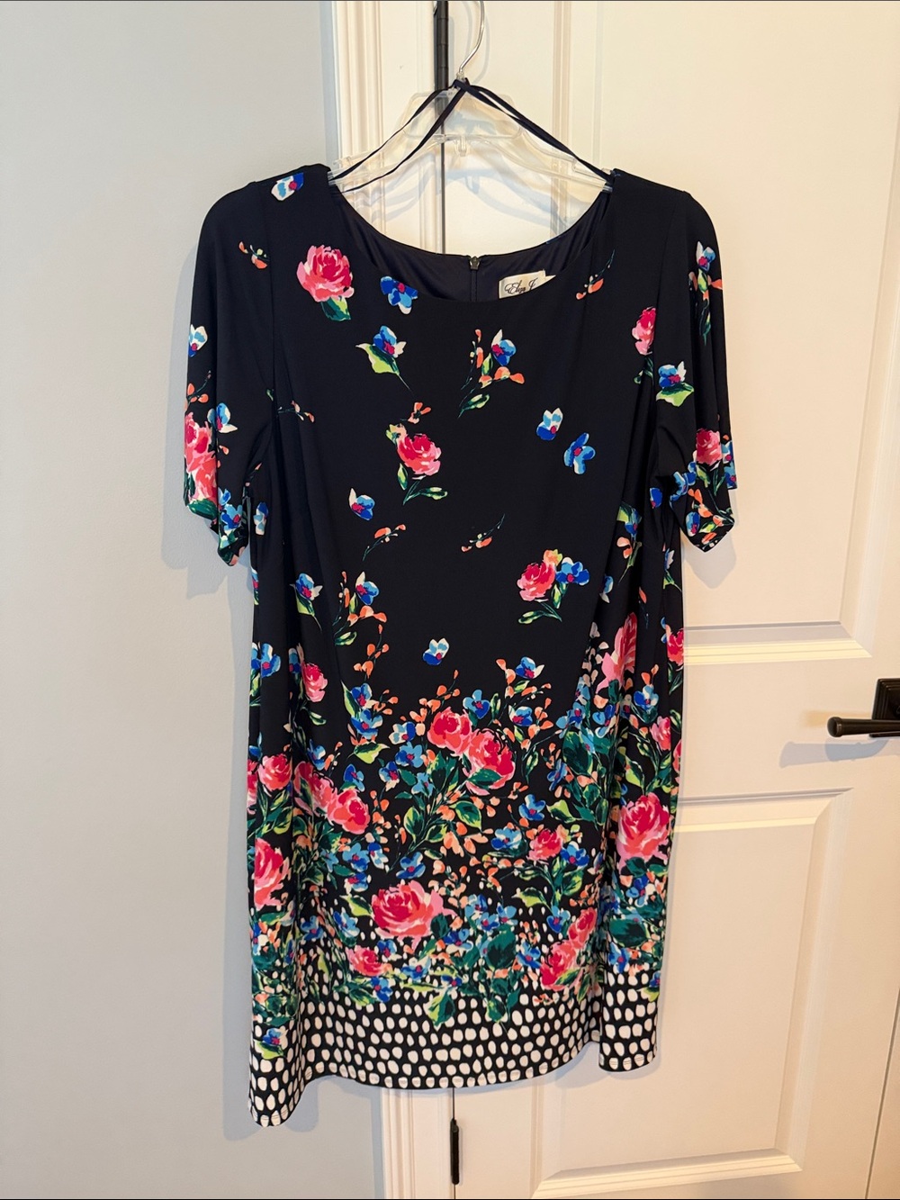 Eliza J Black Midi Dress with Pink & Blue Floral Border